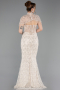 Beige Abendkleid İm Meerjungfrau-Stil Perlenbesetzt Lang ABU5697