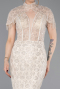 Beige Abendkleid İm Meerjungfrau-Stil Perlenbesetzt Lang ABU5697