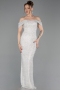 Abendkleid Lang Perlenbesetzt Beige ABU6057