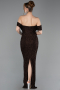 Abendkleid Lang Perlenbesetzt Braun ABU6057