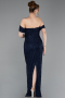Abendkleid Lang Perlenbesetzt Marineblau ABU6057