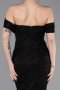 Abendkleid Lang Perlenbesetzt Schwarz ABU6057