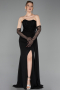Schwarz Standesamtkleid Chiffon Lang ABU5791