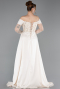 Beige Abendkleid Perlenbesetzt Lang ABU5934