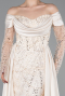 Beige Abendkleid Perlenbesetzt Lang ABU5934