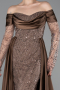 Braun Abendkleid Perlenbesetzt Lang ABU5934