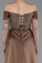 Braun Abendkleid Perlenbesetzt Lang ABU5934