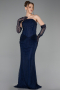 Abendkleid Lang Spitze Marineblau ABU6089