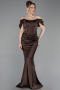 Abendkleid im Meerjungfrau-Stil Lang Satin Braun ABU6090