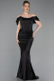 Abendkleid im Meerjungfrau-Stil Lang Satin Schwarz ABU6090