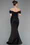 Abendkleid im Meerjungfrau-Stil Lang Satin Schwarz ABU6090