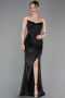 Abschlusskleid Lang Satin Schwarz ABU6091
