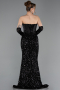 Abendkleid Lang Schuppig Schwarz ABU6041
