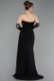 Schwarz Standesamtkleid Chiffon Lang ABU5791