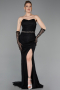Standesamtkleid Lang Spitze Schwarz ABU6060