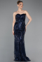 Abendkleid Lang Schuppig Marineblau ABU6099