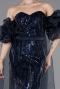 Abendkleid Lang Schuppig Marineblau ABU6099