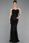 Abendkleid Lang Schuppig Schwarz ABU6099