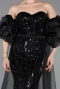 Abendkleid Lang Schuppig Schwarz ABU6099