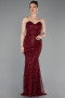 Abendkleid Lang Perlenbesetzt Weinrot ABU6073