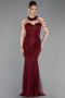 Abendkleid Lang Perlenbesetzt Weinrot ABU6073