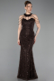 Abendkleid Lang Perlenbesetzt Braun ABU6073