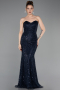 Abendkleid Lang Perlenbesetzt Marineblau ABU6073