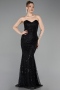 Abendkleid Lang Perlenbesetzt Schwarz ABU6073