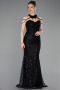 Abendkleid Lang Perlenbesetzt Schwarz ABU6073