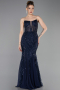 Abendkleid Lang Perlenbesetzt Marineblau ABU6080