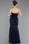 Abendkleid Lang Perlenbesetzt Marineblau ABU6080