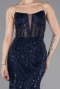 Abendkleid Lang Perlenbesetzt Marineblau ABU6080