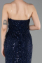 Abendkleid Lang Perlenbesetzt Marineblau ABU6080