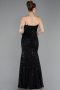 Abendkleid Lang Perlenbesetzt Schwarz ABU6080