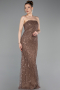 Abendkleid Lang Perlenbesetzt Kupfer ABU6104
