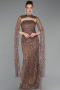 Abendkleid Lang Perlenbesetzt Kupfer ABU6104