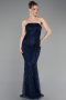 Abendkleid Lang Perlenbesetzt Marineblau ABU6104