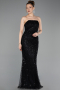 Abendkleid Lang Perlenbesetzt Schwarz ABU6104
