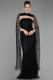 Abendkleid Lang Perlenbesetzt Schwarz ABU6104