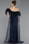 Abendkleid Lang Schuppig Marineblau ABU6099