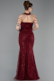 Abendkleid Lang Perlenbesetzt Weinrot ABU6073