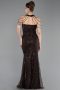 Abendkleid Lang Perlenbesetzt Braun ABU6073