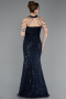 Abendkleid Lang Perlenbesetzt Marineblau ABU6073