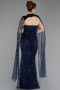 Abendkleid Lang Perlenbesetzt Marineblau ABU6104