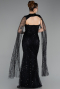 Abendkleid Lang Perlenbesetzt Schwarz ABU6104