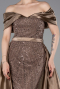 Hellbraun Abendkleid Perlenbesetzt Lang ABU5400