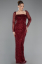 Weinrot Abendkleid Perlenbesetzt Lang ABU5699