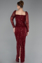 Weinrot Abendkleid Perlenbesetzt Lang ABU5699