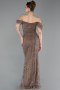 Hellbraun Abendkleid Perlenbesetzt Lang ABU5557