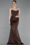 Abendkleid im Meerjungfrau-Stil Lang Satin Dunkelbraun ABU6109